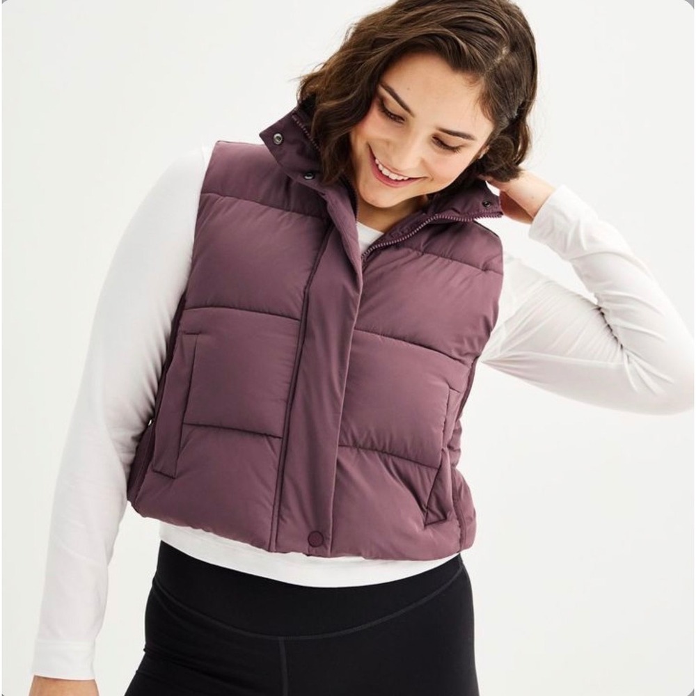 FLX Puffer Vest Women XS Cropped Plum Sleeveless Active Outdoor NWT